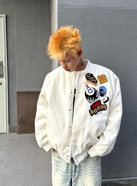 DHSS美式街头徽章字母刺绣夹棉棒球服外套男女宽松加厚高街夹克