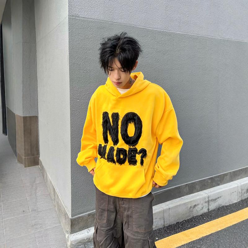 美式复古字母植绒连帽卫衣