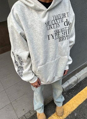 DHSS原创美式街头字母印花连帽卫衣男女宽松高街春季情侣百搭帽衫