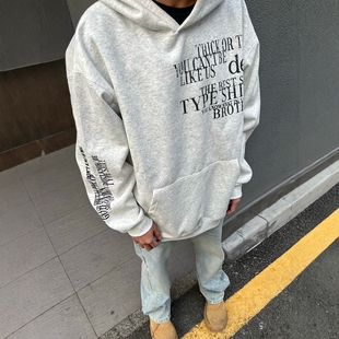 DHSS原创美式街头字母印花连帽卫衣男女宽松高街春季情侣百搭帽衫