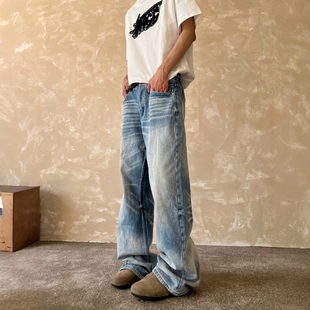 男女宽松百搭水洗长裤 DHSS美式 复古做旧原牛直筒cleanfit牛仔裤