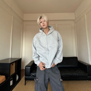 DHSS美式解构连帽拉链卫衣男女宽松休闲运动百搭情侣廓形开衫外套