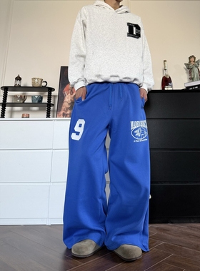 DHSS美式复古印花直筒休闲裤男女宽松运动慵懒百搭垂感阔腿长裤