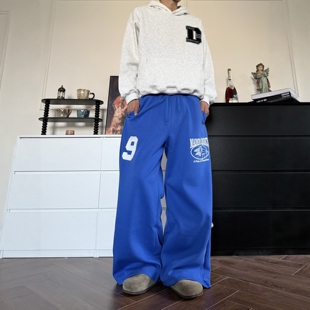 DHSS美式复古印花直筒休闲裤男女宽松运动慵懒百搭垂感阔腿长裤