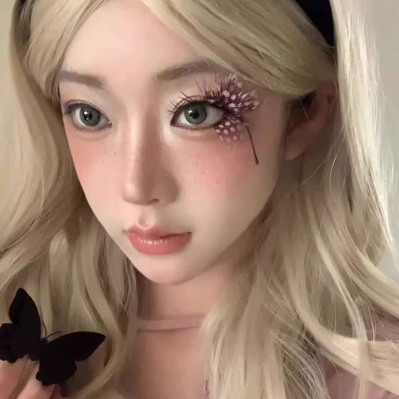粉蝴蝶翅膀睫毛女生创意妆造心机道具博主浓妆氛围感拍照出片神器