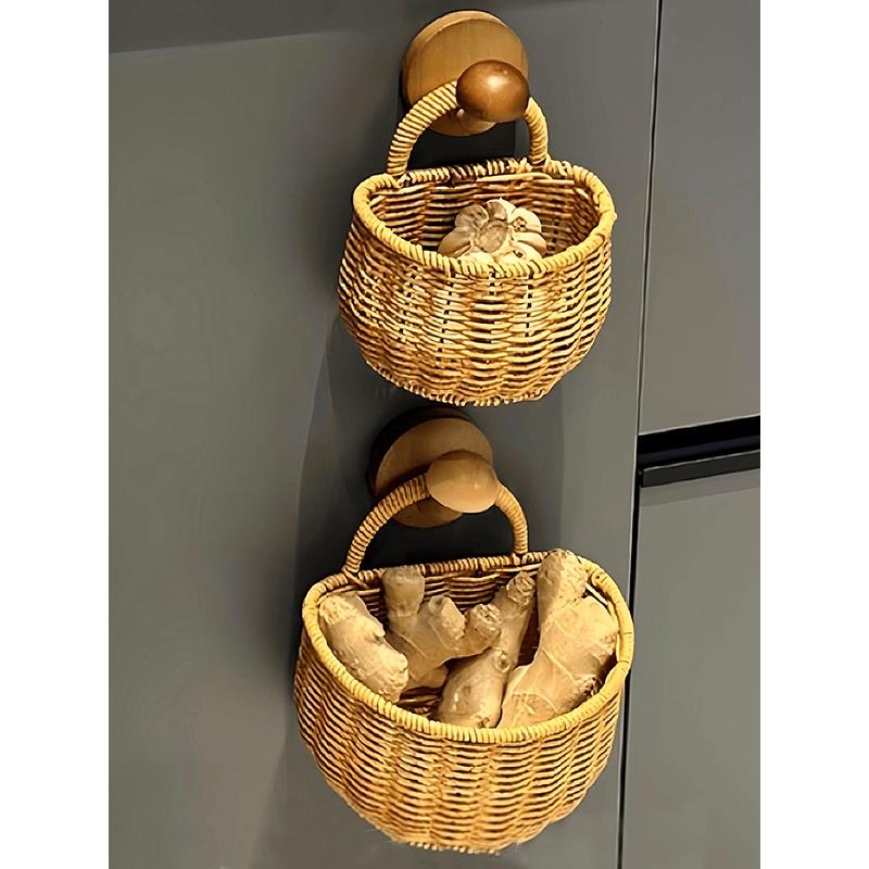 【厨房用品】田园风格葱姜蒜藤收纳篮,杂物壁挂篮工艺品,节省空