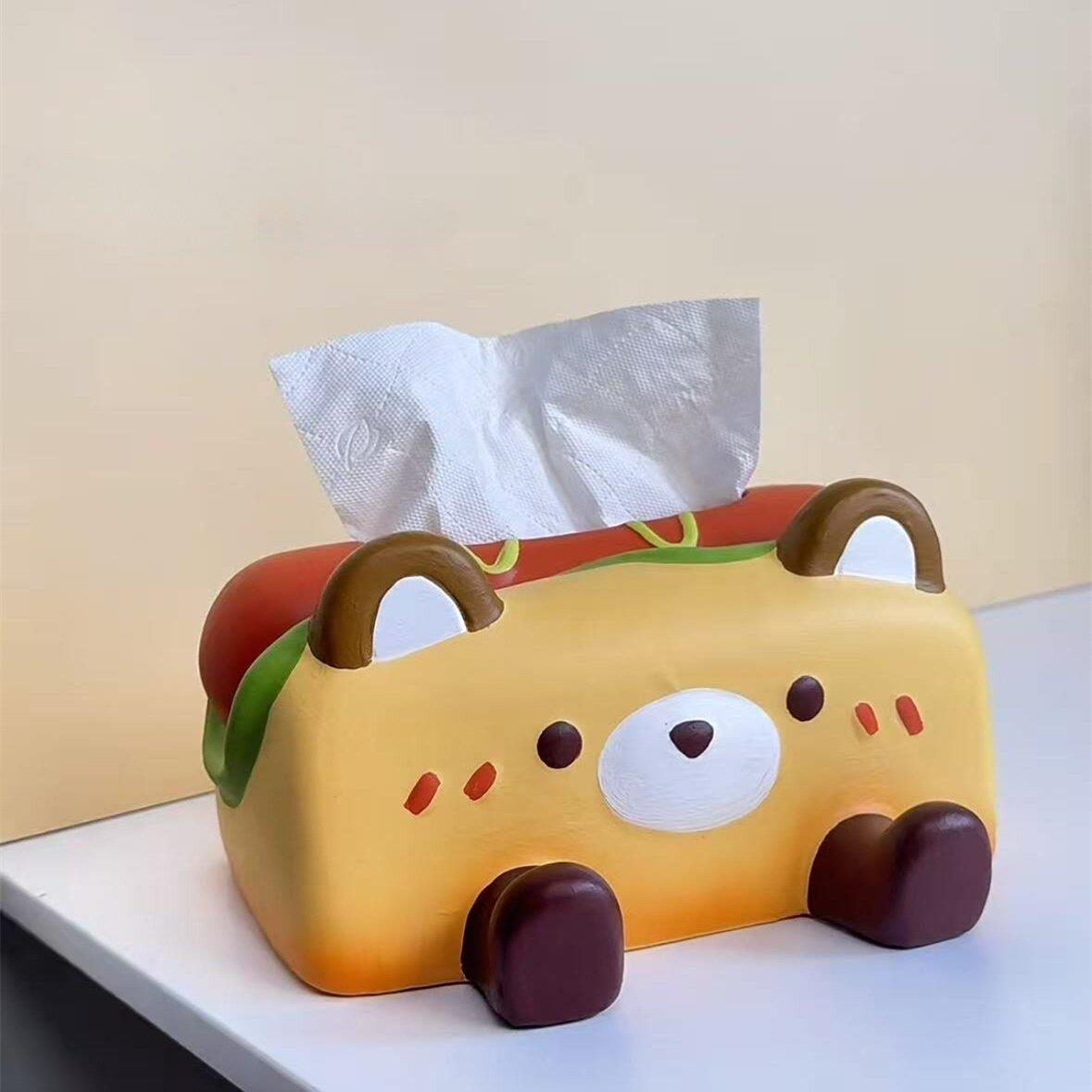 可爱卡通热狗小熊纸巾盒客厅餐桌餐巾纸盒手机架卫生纸盒家居摆饰