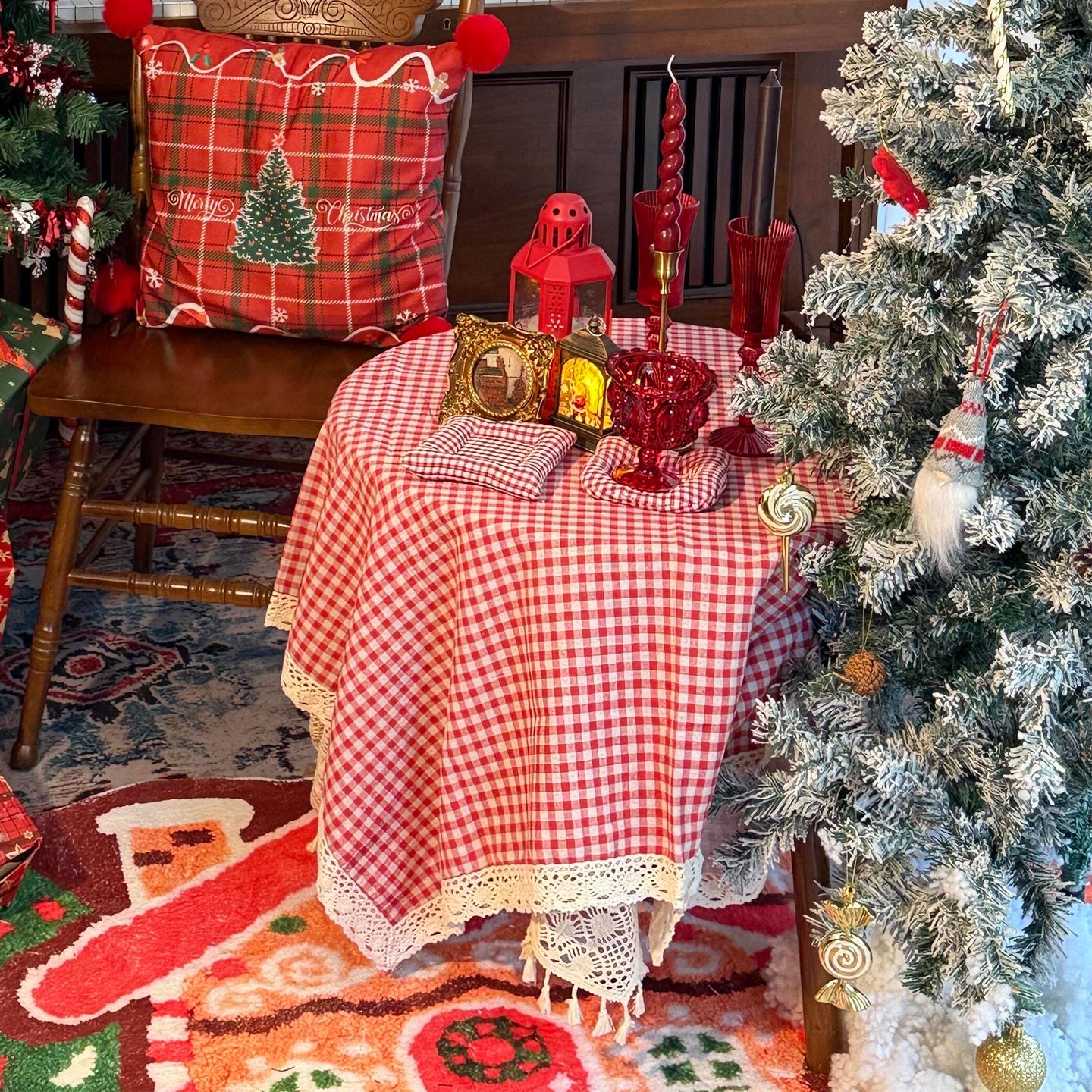 圣诞桌布餐桌垫圆桌圣诞节装饰氛围场景布置装扮拍照道具2025新款