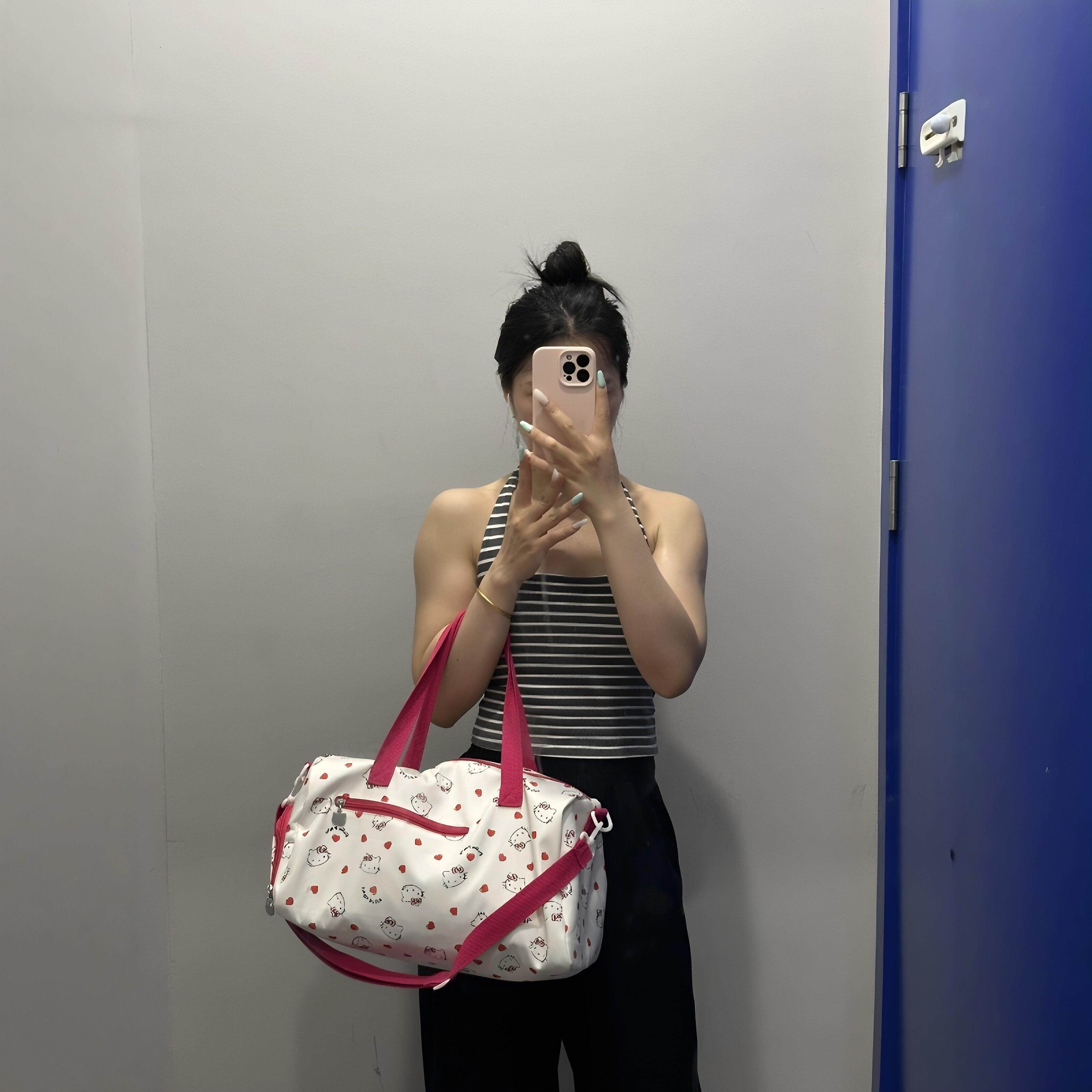 粉色小猫健身包多功能轻便运动包防水干湿分离斜跨手提包女大容量