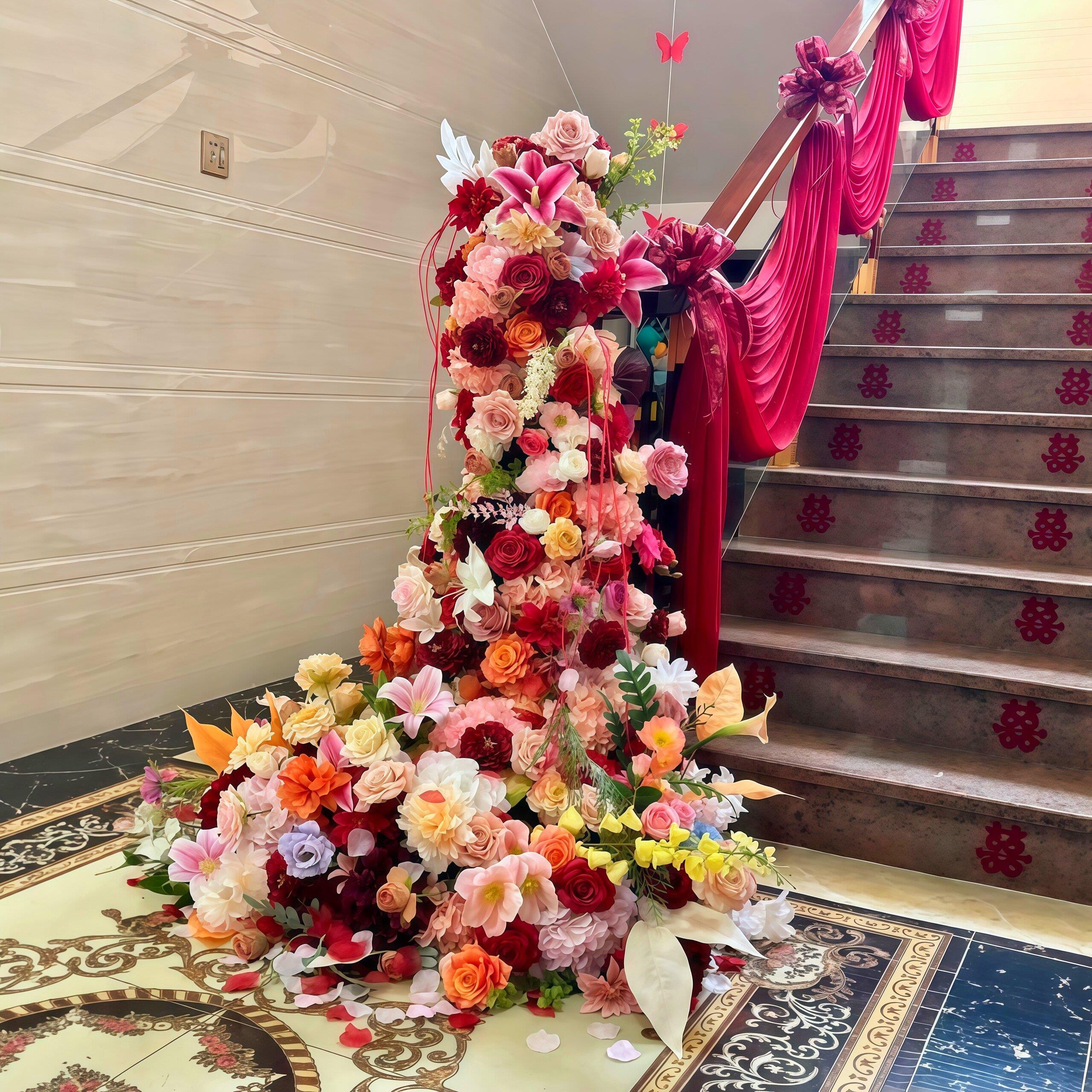 婚房布置鲜花瀑布材料包婚礼场景布置楼梯扶手花墙装饰生日宴挂饰
