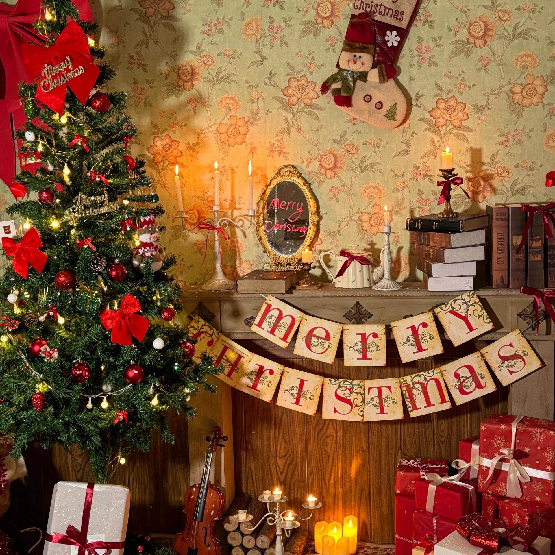 圣诞拉旗圣诞节装饰挂件场景布置氛围感装饰拍摄道具家居壁炉装饰