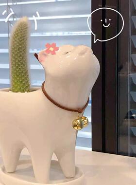 九尾狐多肉猫咪花盆陶瓷治愈系新家客厅奶油风可爱绿植装饰摆件