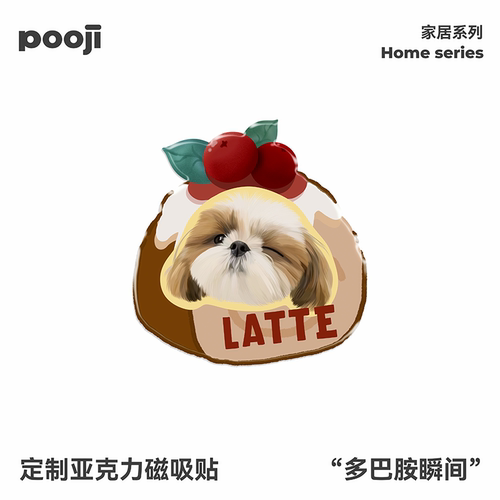 POOJI宠物定制西施犬甜品图案手工滴胶磁吸冰箱贴来图定制礼物