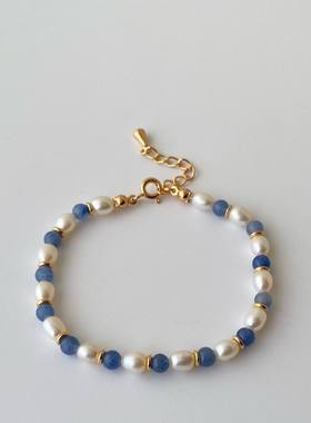 蓝色治愈系珍珠手链高级感