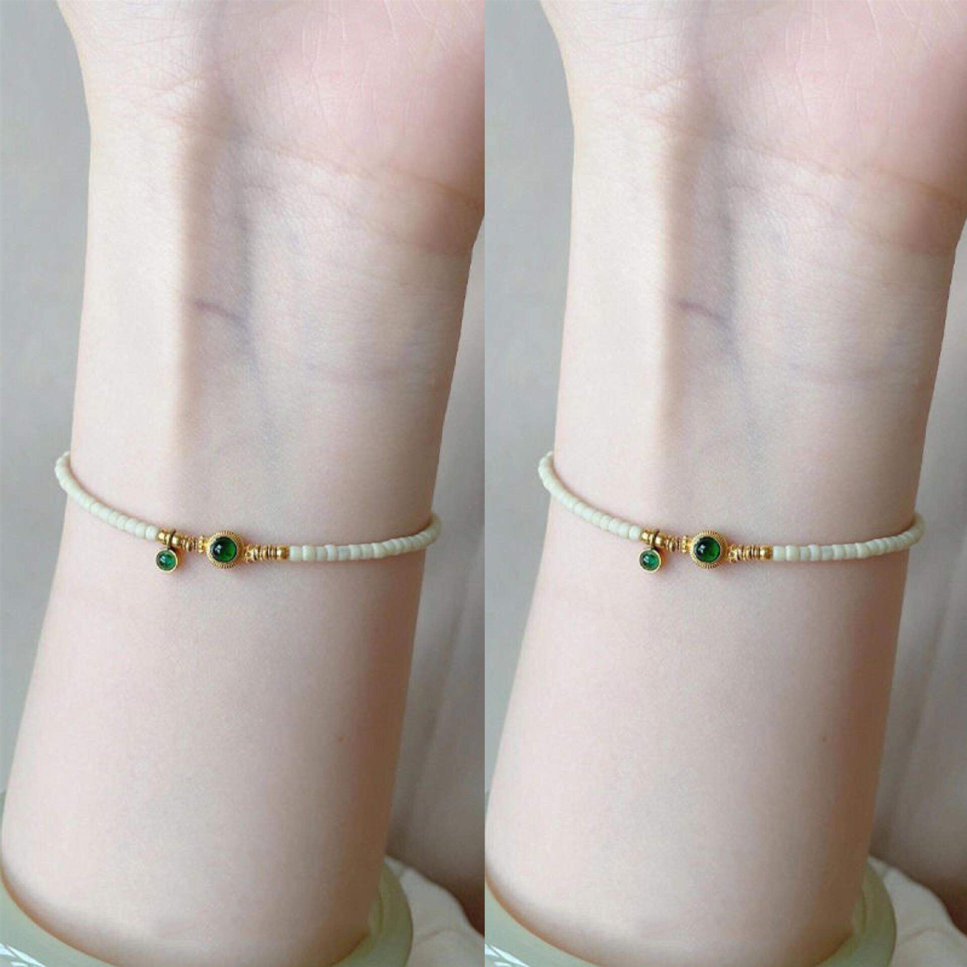 碧波流光绿豆琉璃串珠手链女高级