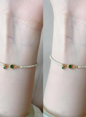 碧波流光绿豆琉璃串珠手链女高级