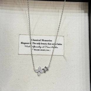 新款韩系清冷感双生四叶花锆石项链女精致轻奢气质锁骨链日常项链