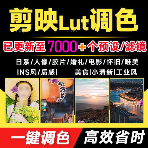 剪映Lut调色预设pr人像风景婚礼电影照片清新复古滤镜库电脑通用