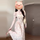 长裙 粉色刺绣碎花仙女连衣裙子2025新款 夏季 方领泡泡袖 高级感法式