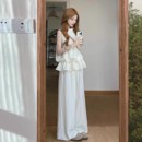 温柔白色挂脖上衣女2025夏季 气质小众无袖 法式 新款 背心休闲裤 套装