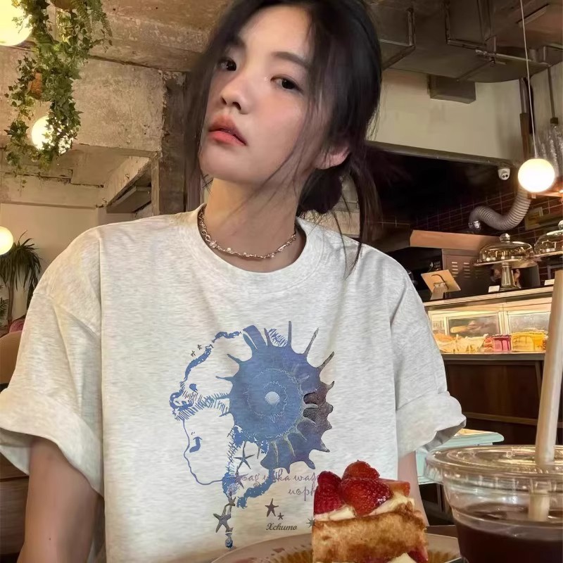 大码300斤纯棉休闲短袖t恤女夏季2025新款慵懒风美式bf五分袖上衣