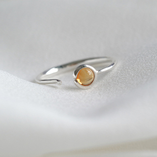 DWARF环抱戒指925银黄水晶轻巧易搭原创设计师女可调节开口 WHITE