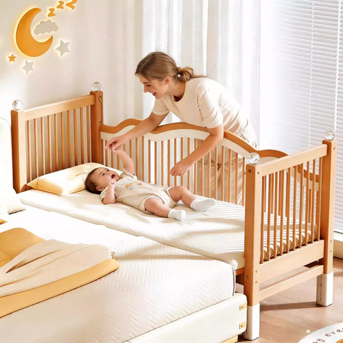 榉木婴儿拼接床儿童实木加宽床高护栏宝宝床可升降床边床沙发床