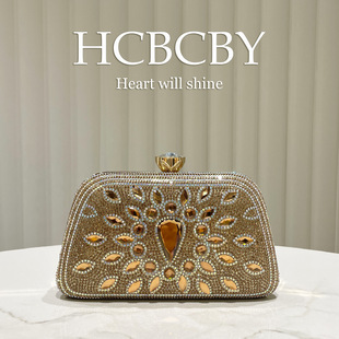 金色闪光轻奢水钻装饰晚宴手拿包 女士时尚优雅晚礼服旗袍包包