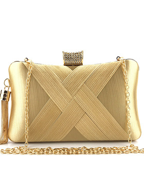 潮州恒美手袋跨境手拿晚宴包绸缎流苏包女士晚装包clutc