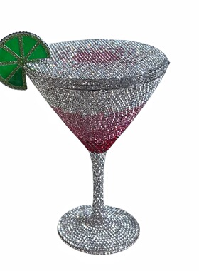 Martini rhinestone clutch新款鸡尾酒高脚杯镶钻晚宴包手拿女包