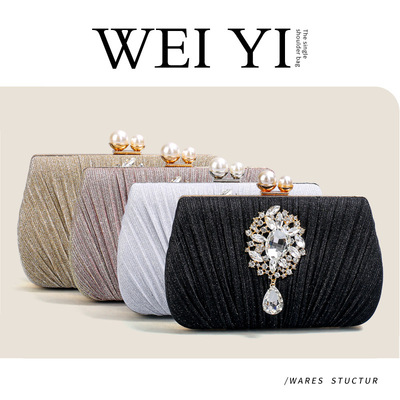 Wrinkled Handheld Diamond Set Party Bag褶皱手提镶钻派对包