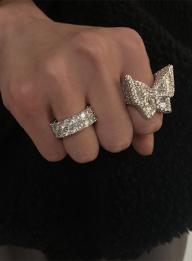 MAGICCLUB 原创设计双排锆石镶嵌戒指满钻嘻哈简约指环男女同款潮