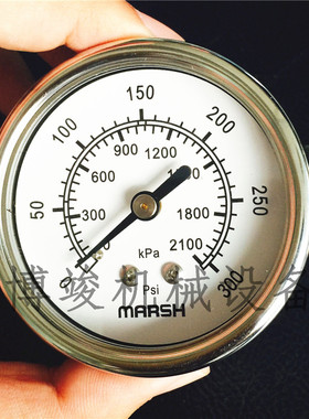 原装MARSH不锈钢面板安装0~100/300psi美标气压压力表水压表