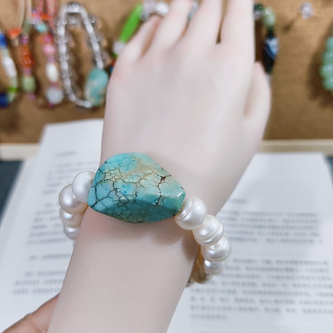 淡水珍珠蓝松石手串