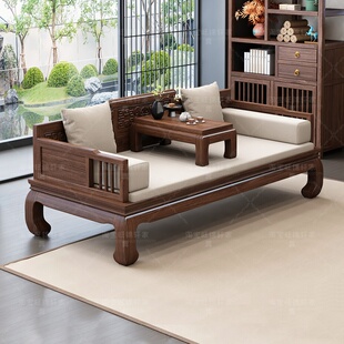 新中式 禅意两用沙发床书房罗汉塌炕几 实木罗汉床客厅家用卧榻明式
