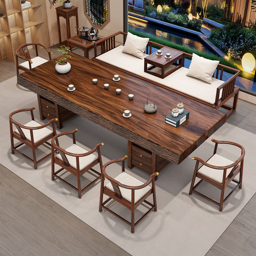 乌金木实木大板茶桌椅罗汉床组合