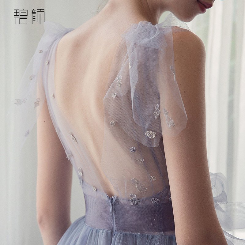 蓝色晚礼服裙女2023新款高端轻奢小众法式高级感生日成人公主婚纱