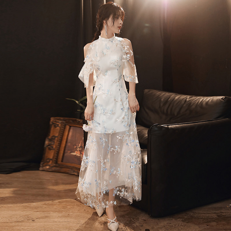 白色晚礼服裙女2023新款法式高级感高端轻奢小众生日婚纱成人公主