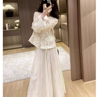 新中式女装国风春秋时尚套装夏装高级感盘扣上衣衬衫半身裙两件套