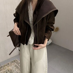 2026新款小个子巨好看韩系复古针织大翻领巨好看时尚短外套女秋冬