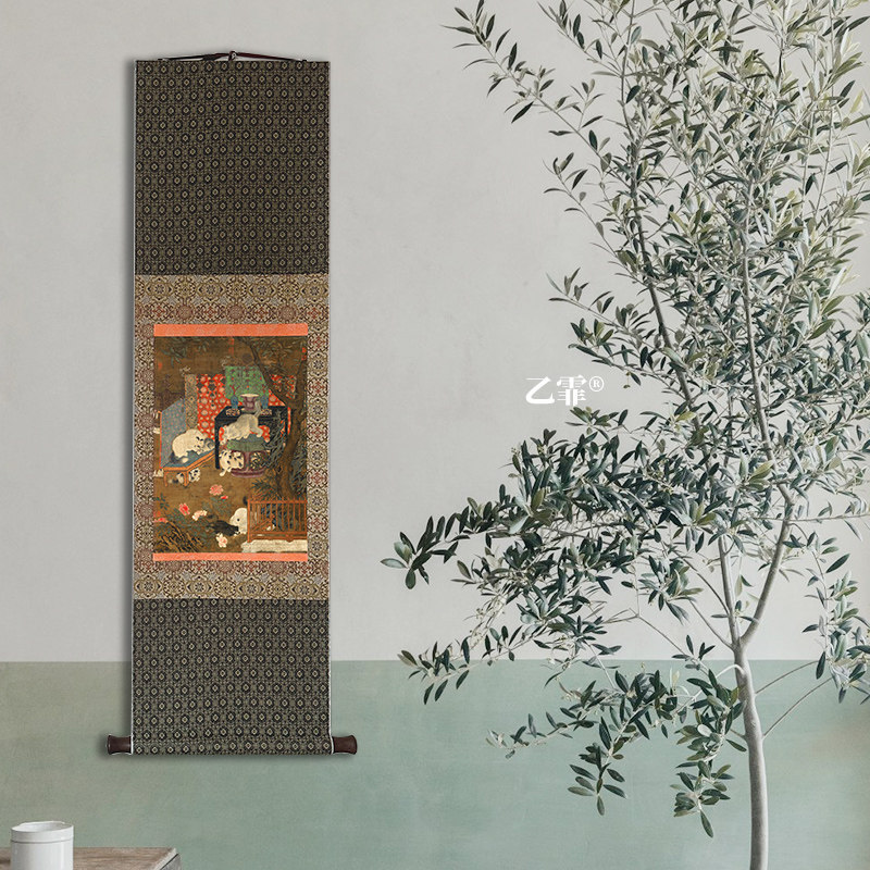 桔子格调 猫戏图 国潮茶室法式新中式挂画挂轴卷轴书房卧室装饰画