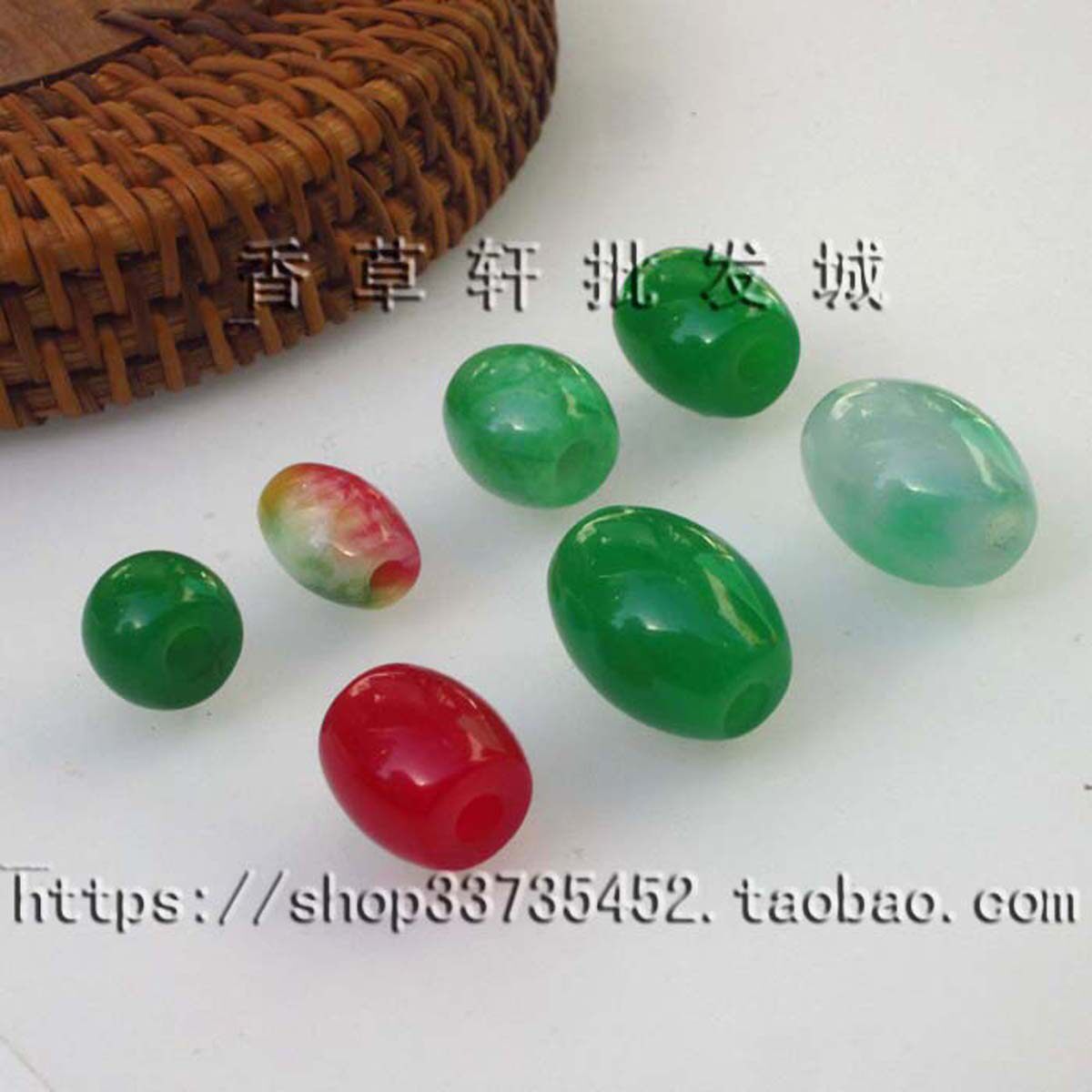 DIY手工饰品配件马来玉韩玉红绿彩路路通桶珠项坠吊坠男女款2716