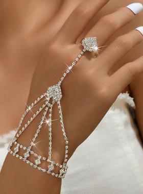 饰品 欧美跨境时尚夜店迷人手指环链模流苏女手环指环晚会晚宴