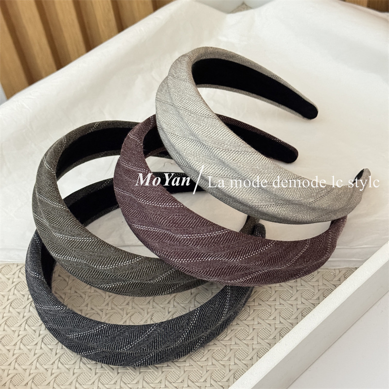 韩版百搭经典斜纹宽边发箍高级凹