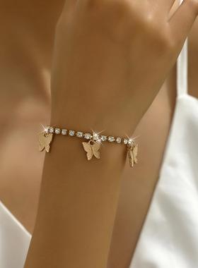 欧美跨境热卖创意水钻小蝴蝶手链 简约气质爪链流苏手饰时尚饰品