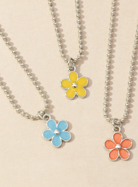 欧美跨境饰品 ins风小清新合金滴油小花项链圆珠锁骨链女个性配饰