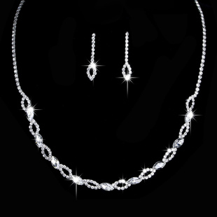 跨境新娘饰品 欧美流行女士婚庆水晶钻石吻之处项链耳环套装晚宴