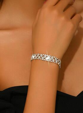 欧美个性夸张耀眼镶钻手链女小众设计宽版设计感手环潮牌嘻哈手饰