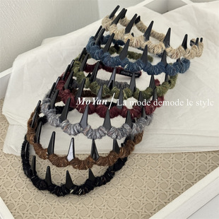 复古毛线带齿波浪发箍倒插梳压发卡日常外戴头箍秋冬气质发饰头饰