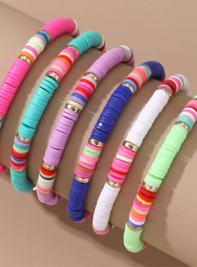 女手链新品波西米亚彩色软陶手链清新多色6件套软陶手饰品首饰女